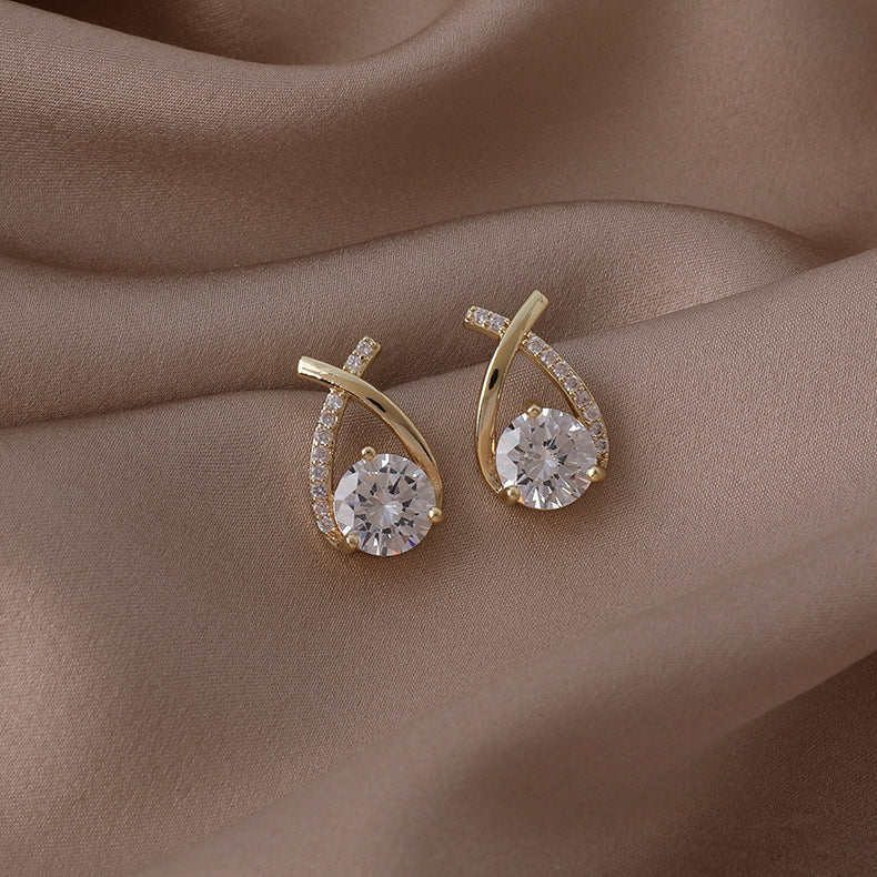 Classic Style Temperament Female Cross Zircon Earrings