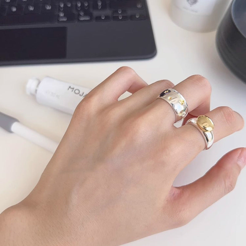 Women's Thick Gold Plated Small Balls Wide Glossy Fashion Rings