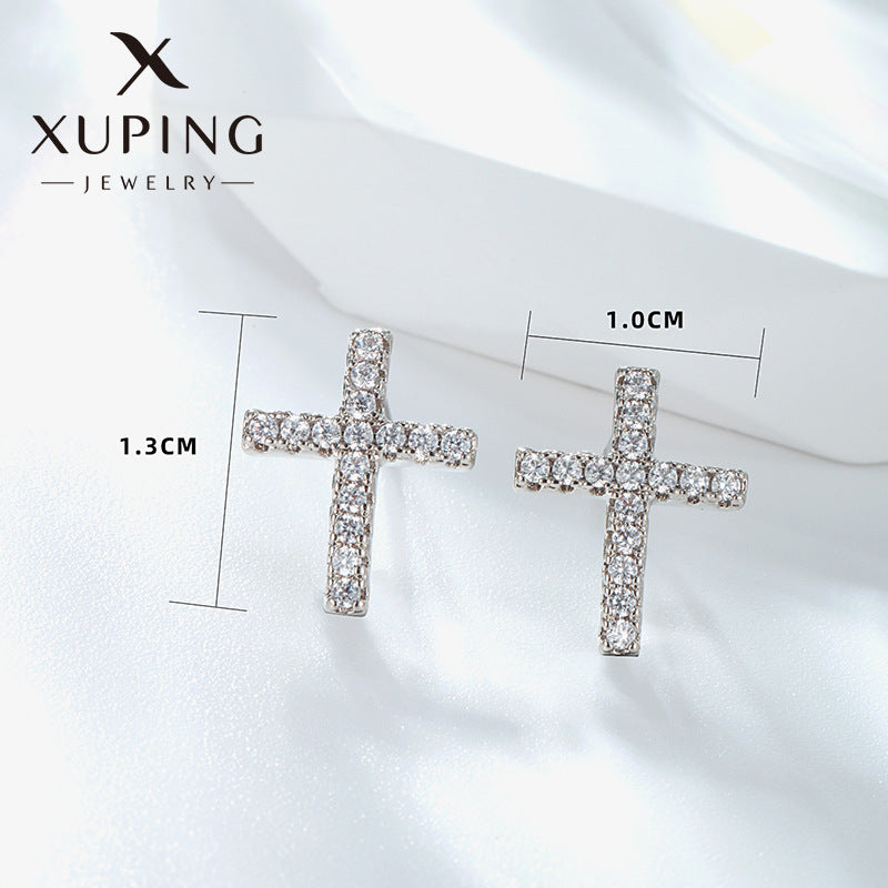 Women's & Men's & Jewelry Micro Inlaid Zirconium Cross And Earrings