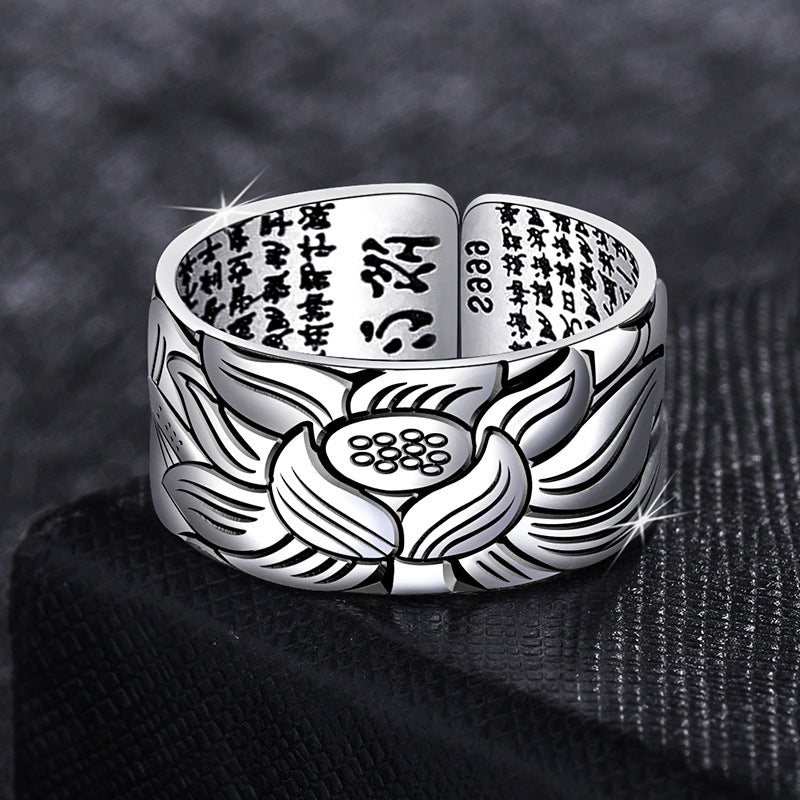 Women's & Men's & Thai Sier Tarnish Lotus Vintage Pisces Domineering Glossy Wide Rings