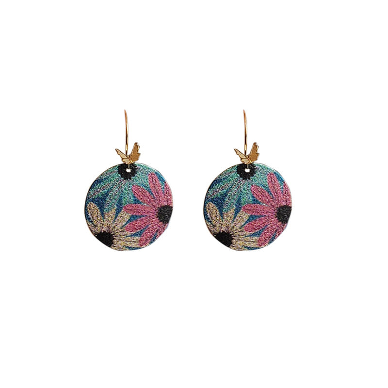 Gold Plated Round Geometric Exaggerated Butterfly Earrings