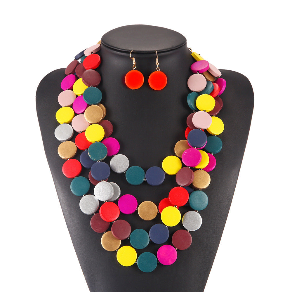 Style Tassel Colorful Wooden African Sweater Necklaces