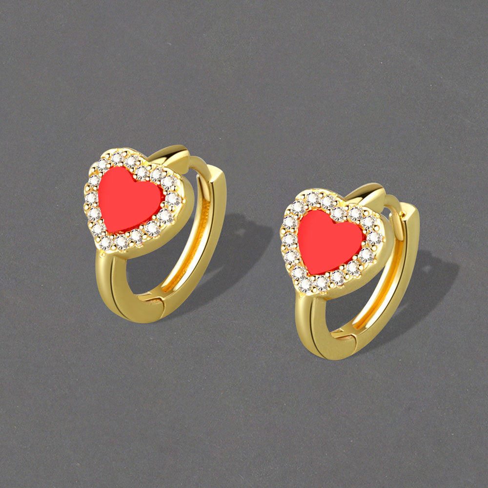 Women's Red Heart-shaped Ear Clip Fashionable Elegant Earrings