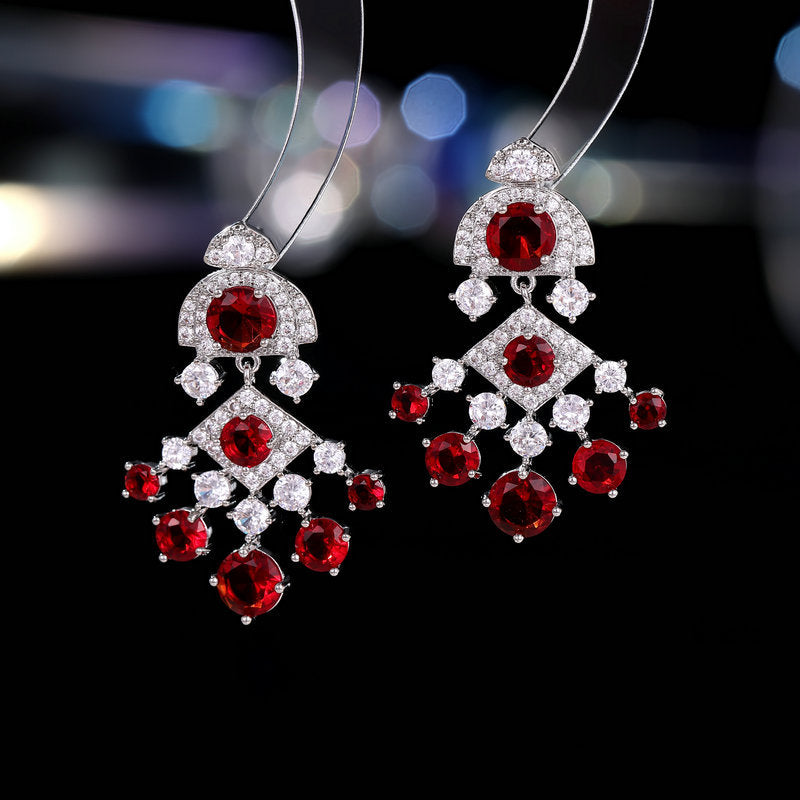 Sier Needle Light Luxury High-grade Inlaid Zircon Fan-shaped Banquet Earrings