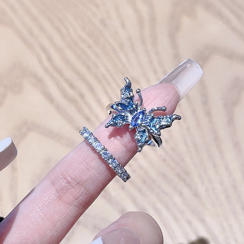 Enamel Drop Oil Butterfly Opening Light Luxury High Sense Rings