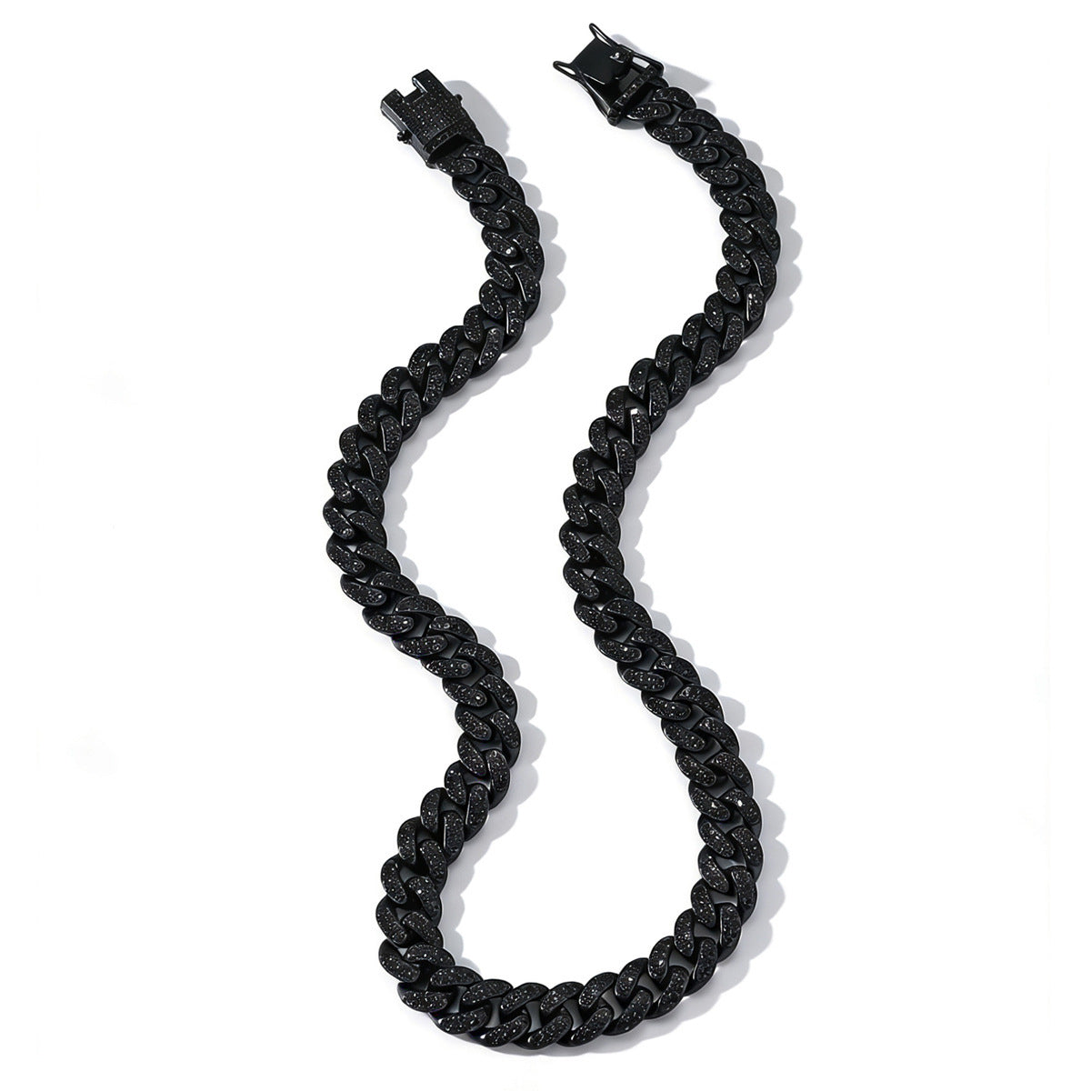 Men's Hop Style Black Full Diamond Cuban Link Chain Stitching Necklaces