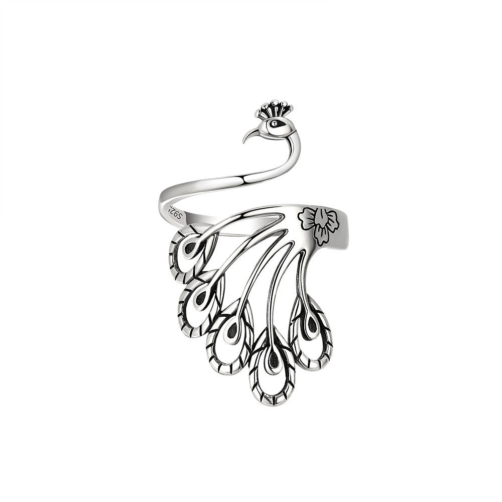Peacock Female Retro Distressed Matte Phoenix Ethnic Style Open Rings