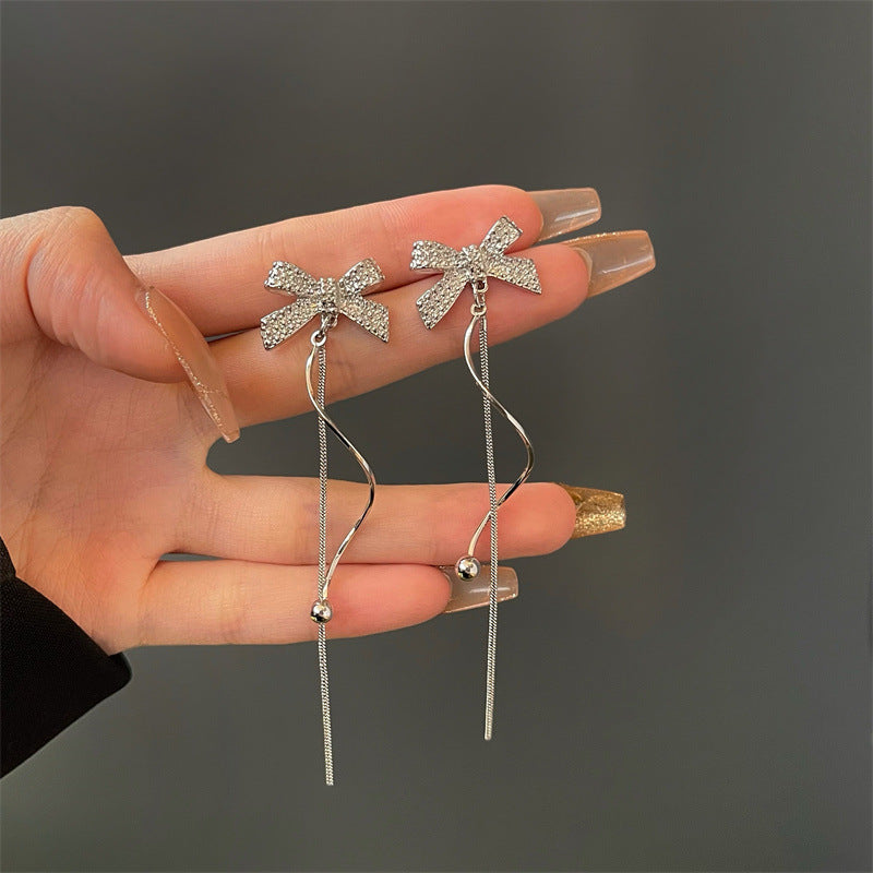 Women's Style Bow Tassel For Niche Design Long Earrings