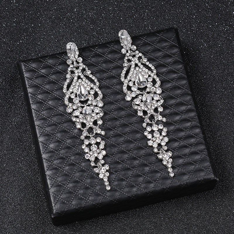 Long Crystal Bridal Wedding Dress Accessories Earrings