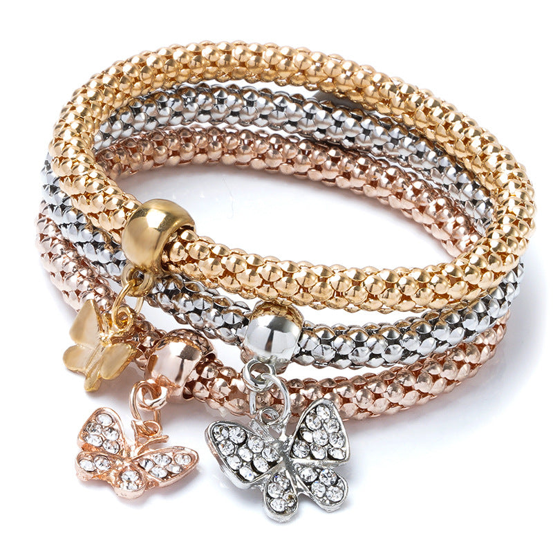 Damen-Anzug-Stretch-Popcorn-Mais-Ketten-Diamant-Eulen-Armbänder