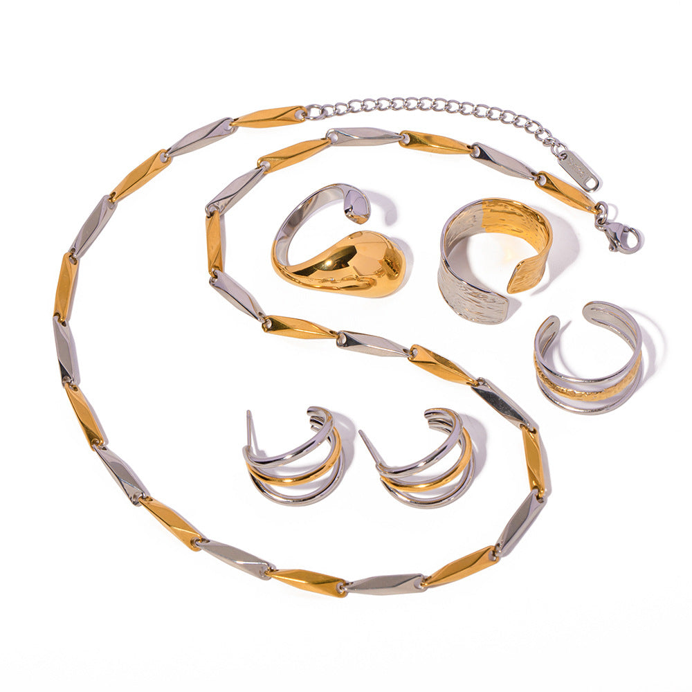 Women's Geometric Titanium Steel Gold And Sier Earrings