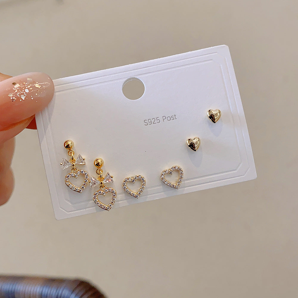 Zircon Set One Card Three Pairs Earrings