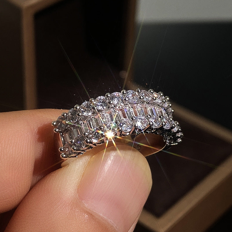 Women's Shi Copper Plated White Gold Ladder Square Rings