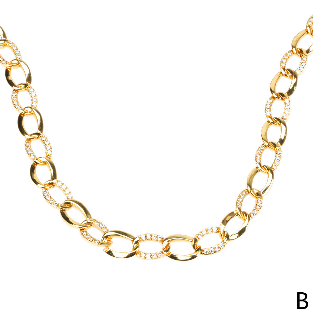 Round Copper Diamond Short Twin Hip Necklaces