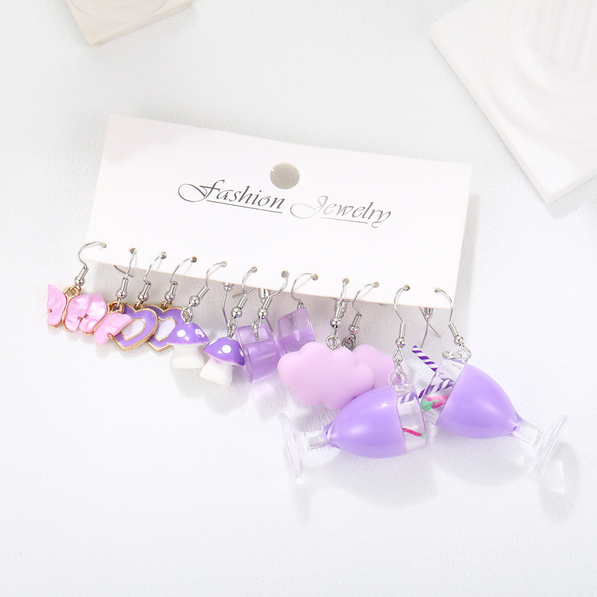 Resin Cute Cartoon Suit Female Milk Tea Butterfly White Earrings