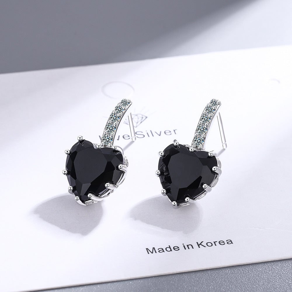 Women's Fashion Zircon Sea Blue Love Heart Earrings