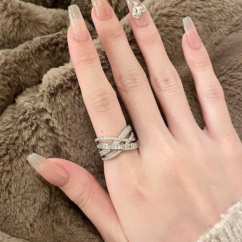 Super Flash Zircon Cross Open Fashion Index Rings