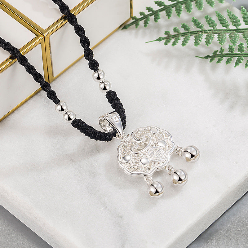 Women's Braided Rope Fu Character Bell Longevity Pendant For Necklaces