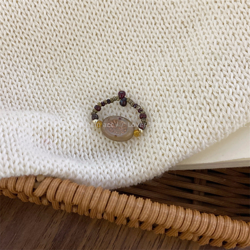 Steinglas Muschelperlen aufgereiht Vintage Ringe