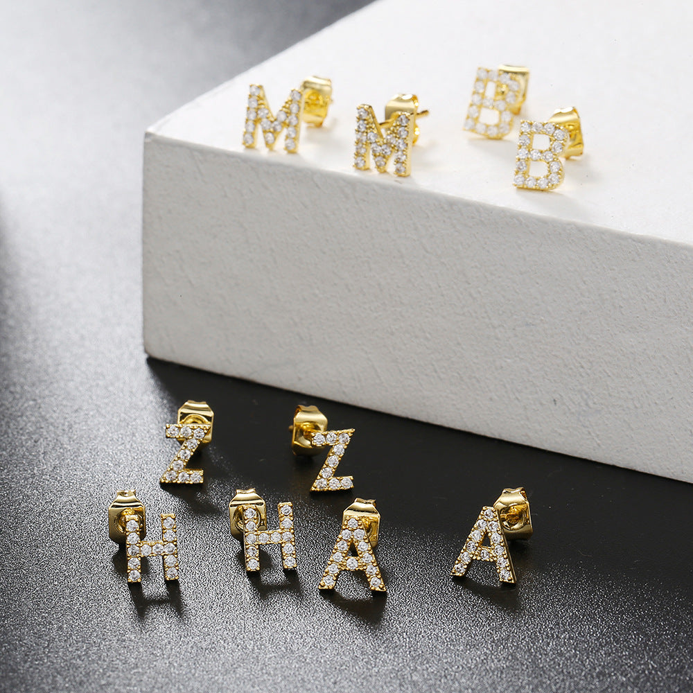 Women's Trend Small Alphabet Letter Brass Gold Earrings