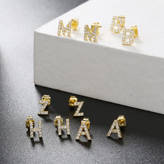 Women's Trend Small Alphabet Letter Brass Gold Earrings