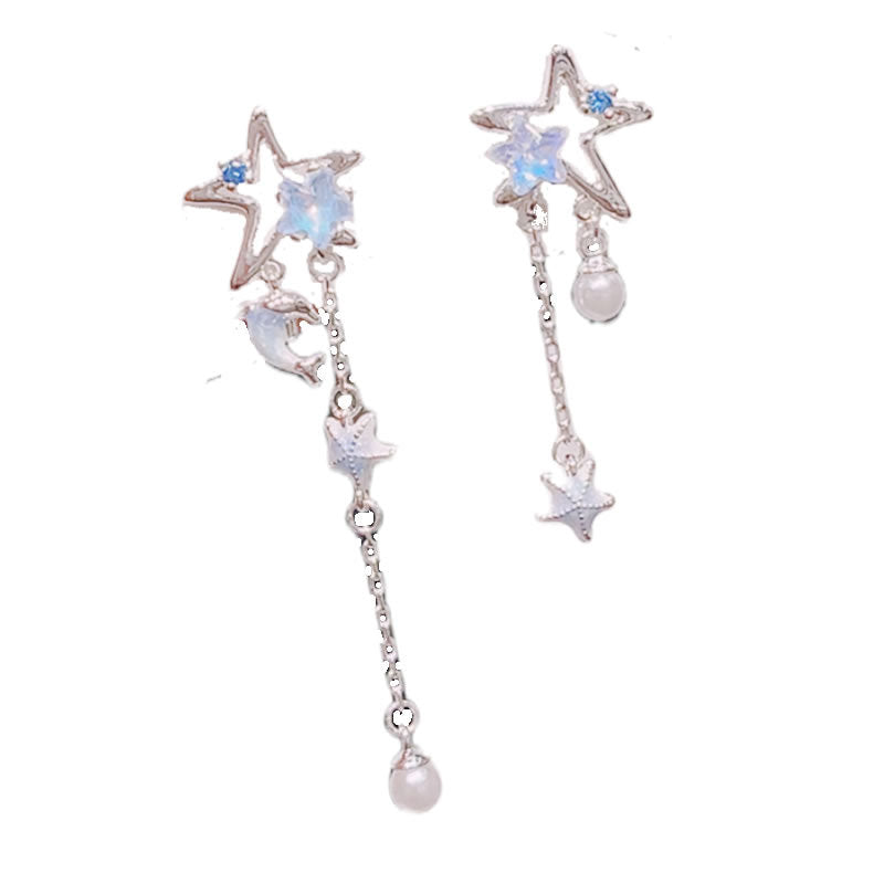 Women's Starfish Zircon Tassel Dolphin Ear Irregular Earrings