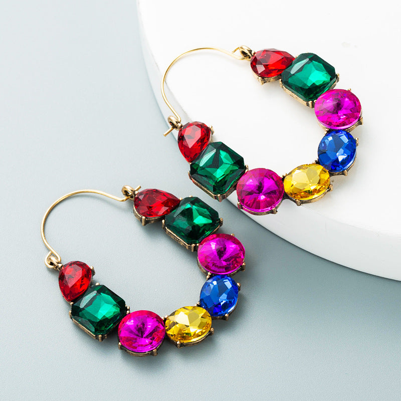Alloy Inlaid Color Rhinestone Fashion Temperament Super Earrings
