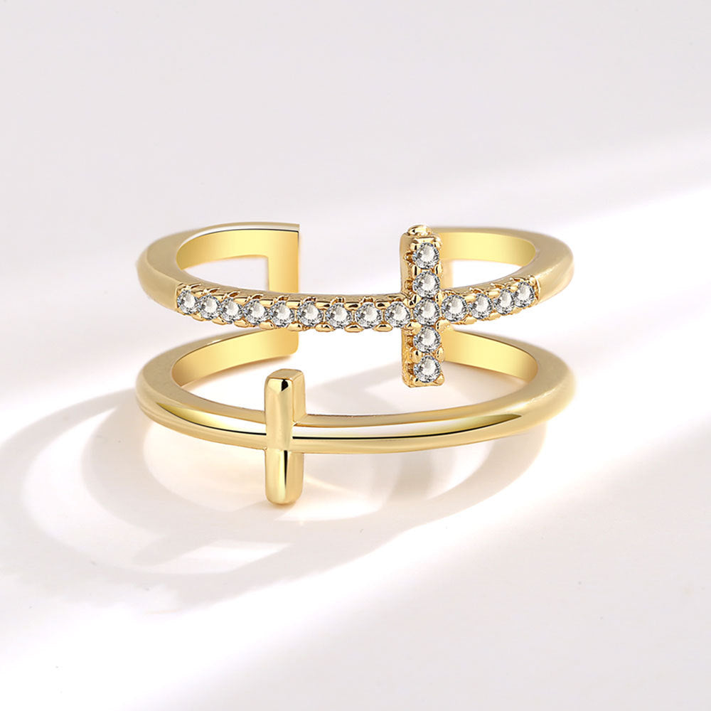 Layer Cross Female Stylish Glossy Opening Rings