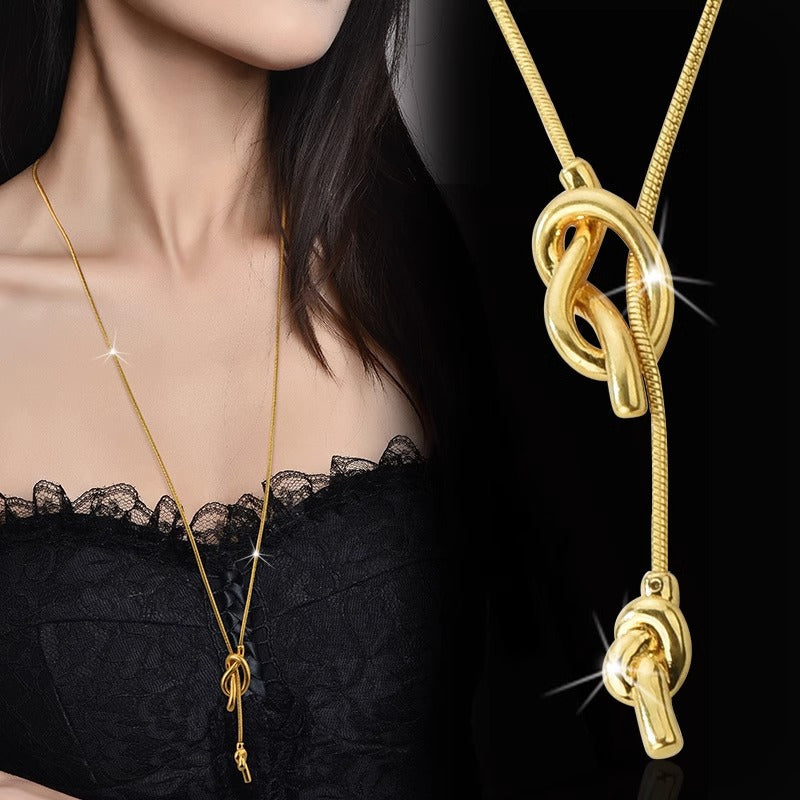 Fashion Vintage Golden Long Sailor Knot Sweater Necklaces