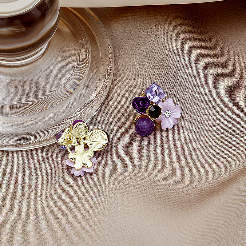 Needle Purple Diamond Opal Crystal Flower Fairy Ohrringe