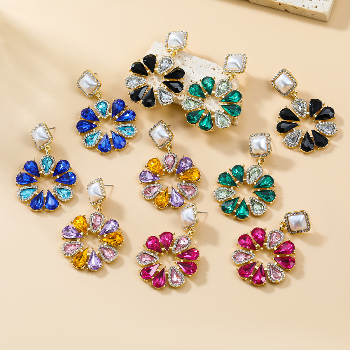 Women's Stylish Colored Diamond Round Alloy Full Earrings