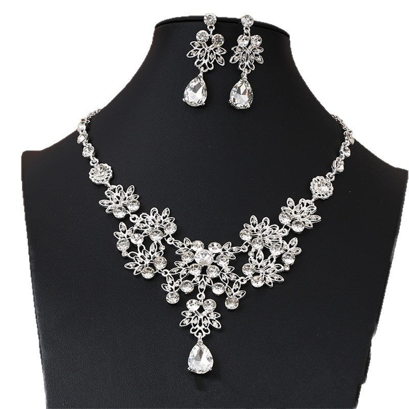 Bridal Rhinestone Wedding Chain Leaves Water Jewelry Set