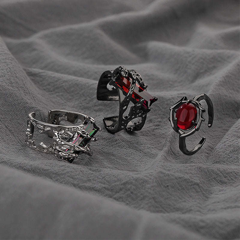 Women's & Men's Ruby And Trendy Domineering Unisex Style Texture Index Rings
