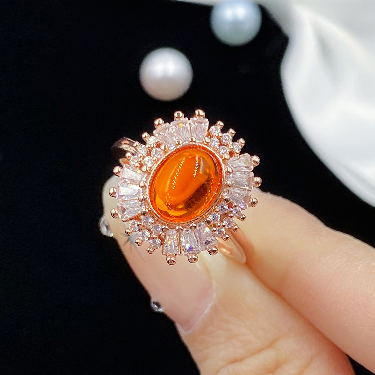 Women's Color Live Broadcast Plain Oval Stylish Opening Rings