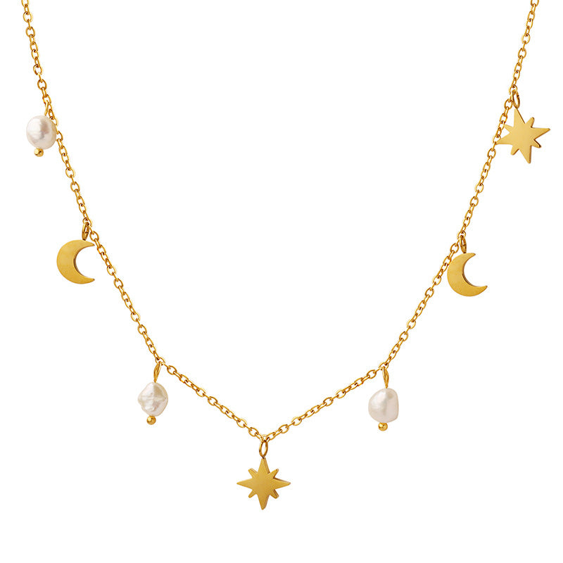 Women's Star Moon Natural Freshwater Pearl Tassel Necklaces