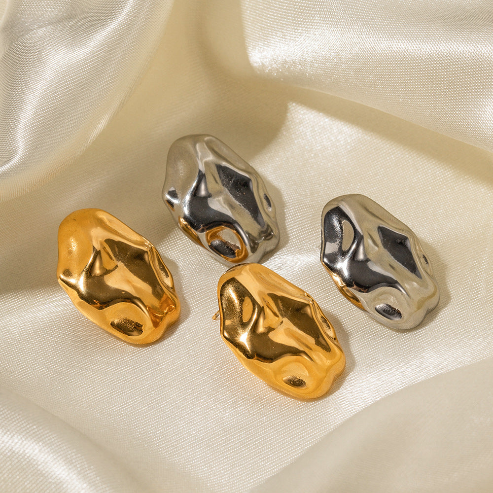 Women's Gold-plated Stainless Steel Irregular Hammered Fashion Earrings