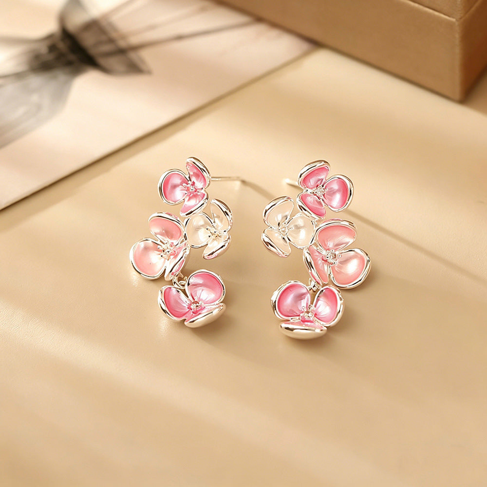 Sweet Gradient Color Glaze Flowers High Sense Fashion Dopamine Lady Earrings