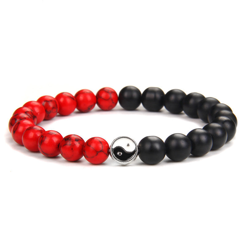 Men's Natural White Turquoise Frosted Yin Yang Bracelets
