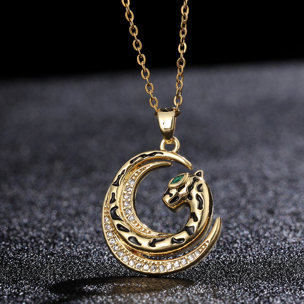 Drop Oil Leopard Copper Zircon Gold-plated Necklaces