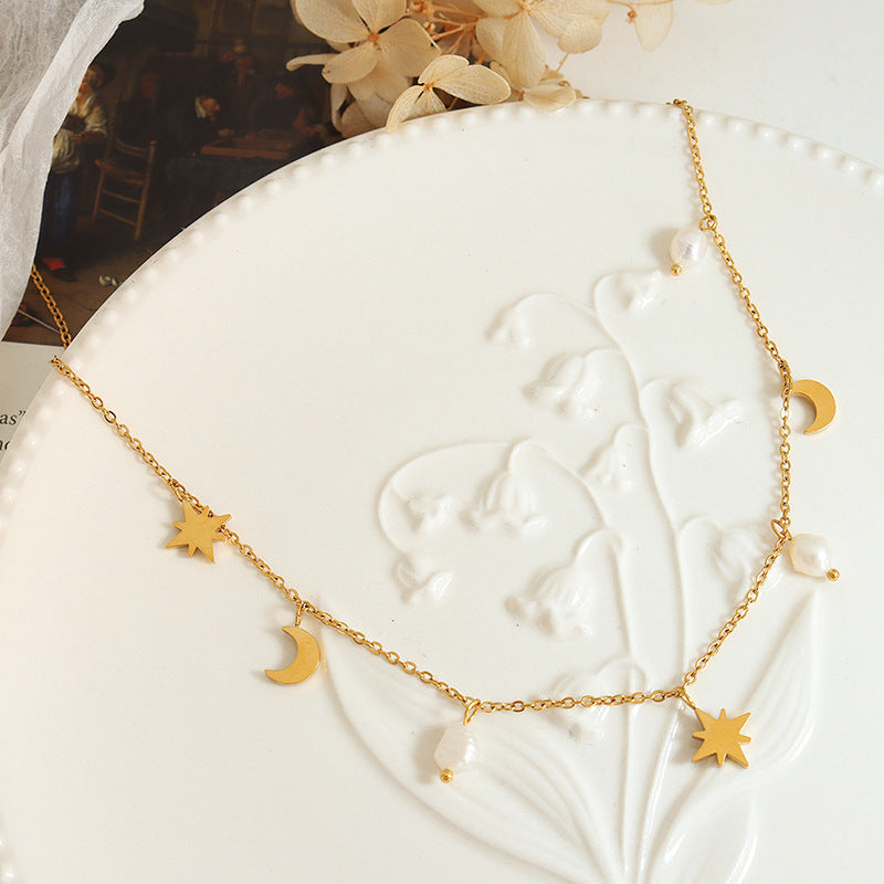 Women's Star Moon Natural Freshwater Pearl Tassel Necklaces