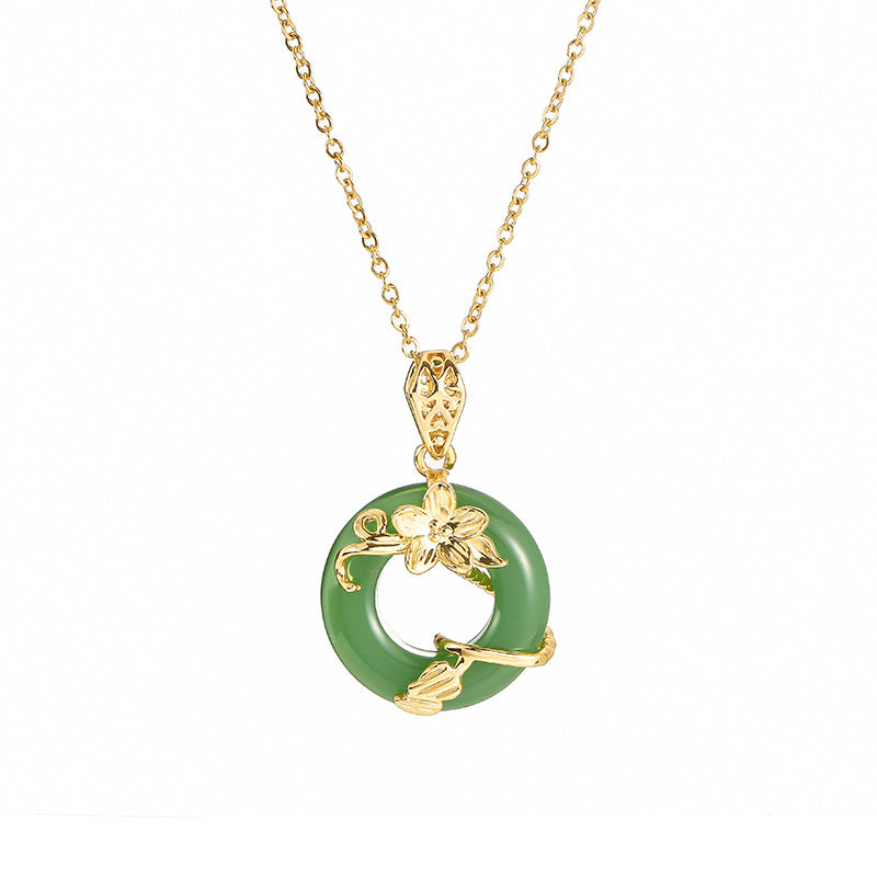 Women's Fashion Green Lotus Peace Buckle Niche Necklaces