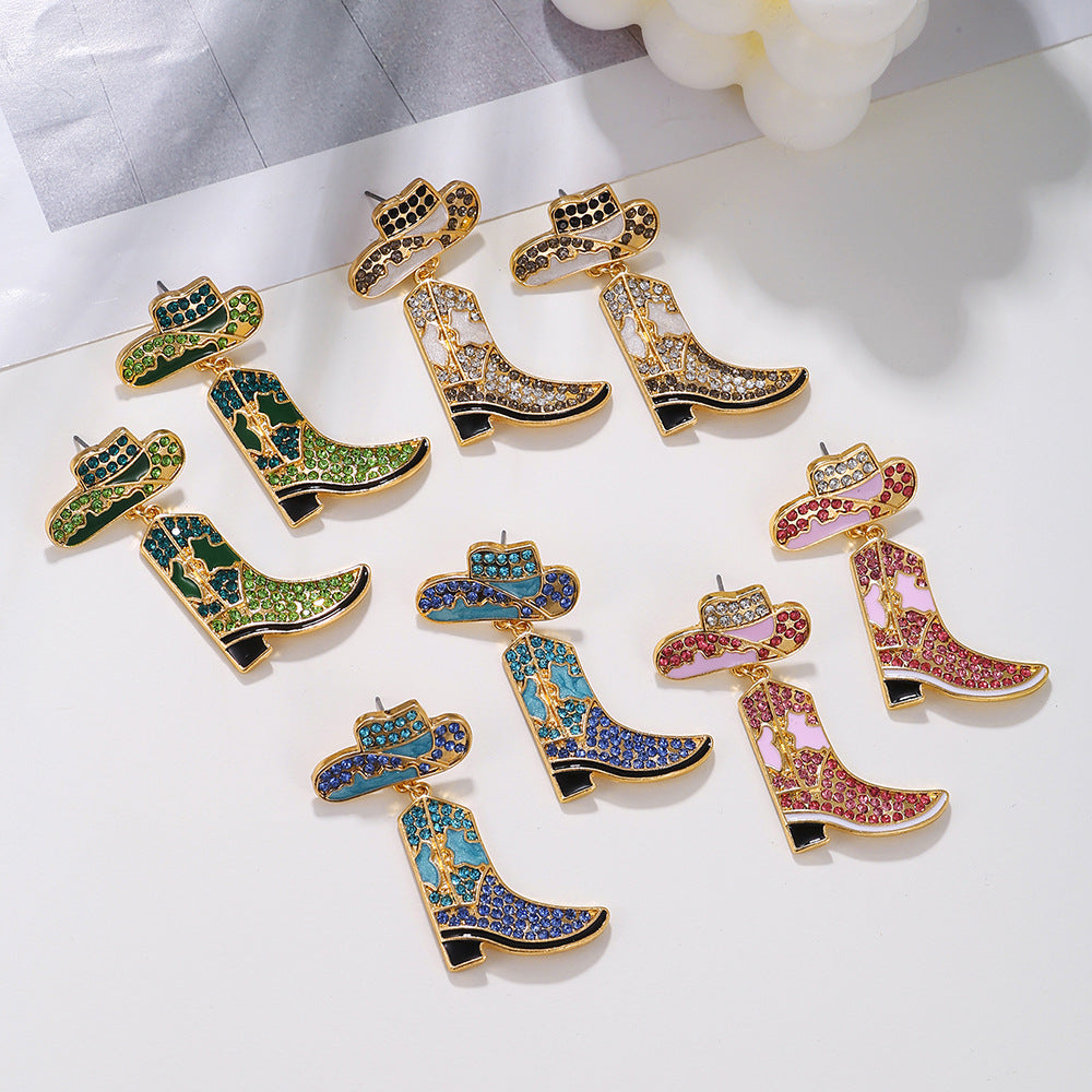Alloy Drop Oil Diamond Western Denim Earrings