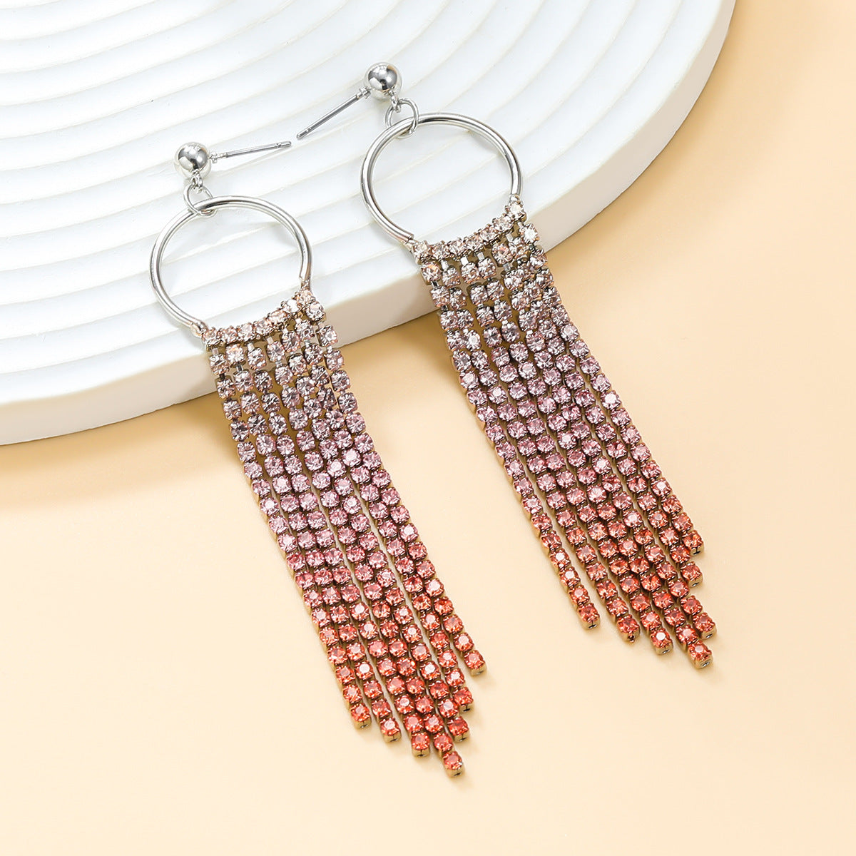 Tassel Gradient Color Female Exaggerated Long Earrings