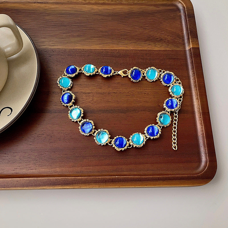 Women's Blue Retro Fashion Gem Light Luxury Necklaces
