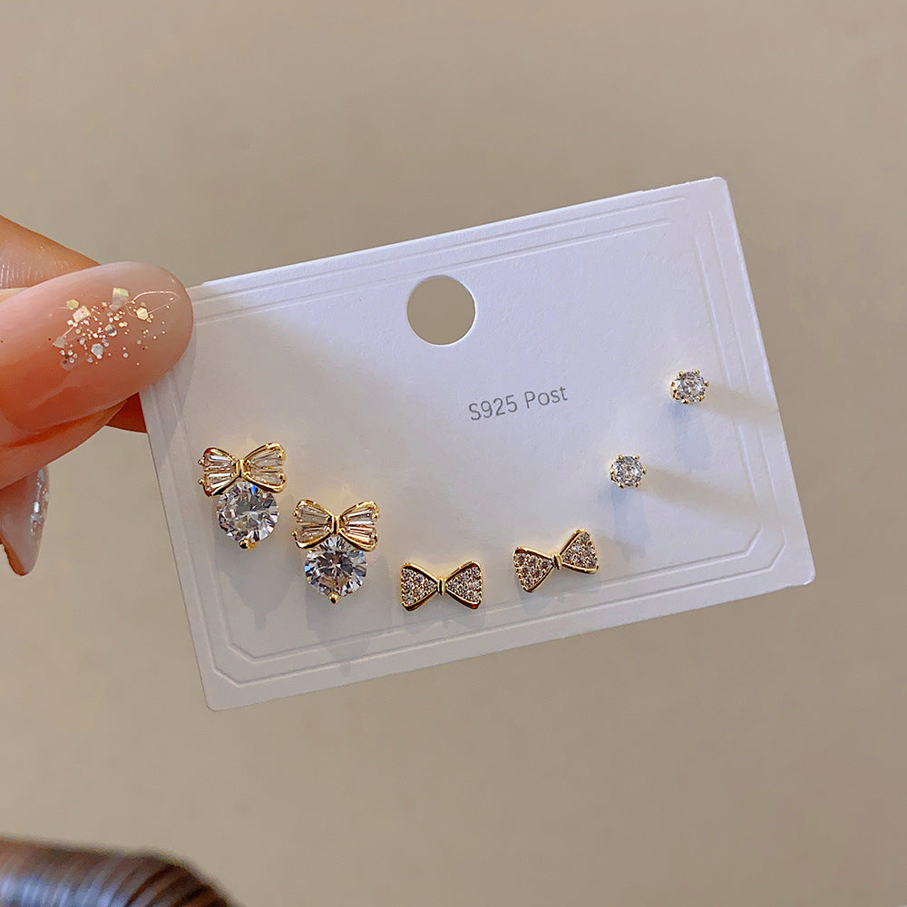 Zircon Set One Card Three Pairs Earrings