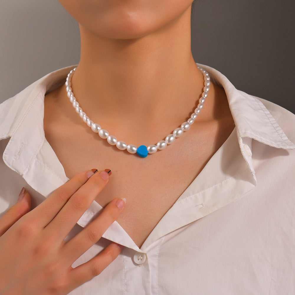 Women's Fashion Blue Resin Love Heart Beaded Necklaces