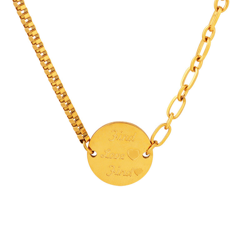 Hop tendance anglais plaque ronde pendentif couture colliers