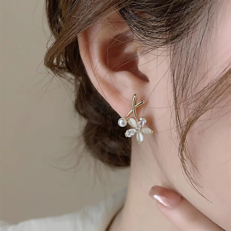 Women's Design Unique Cross Flower Pearl High-grade Earrings