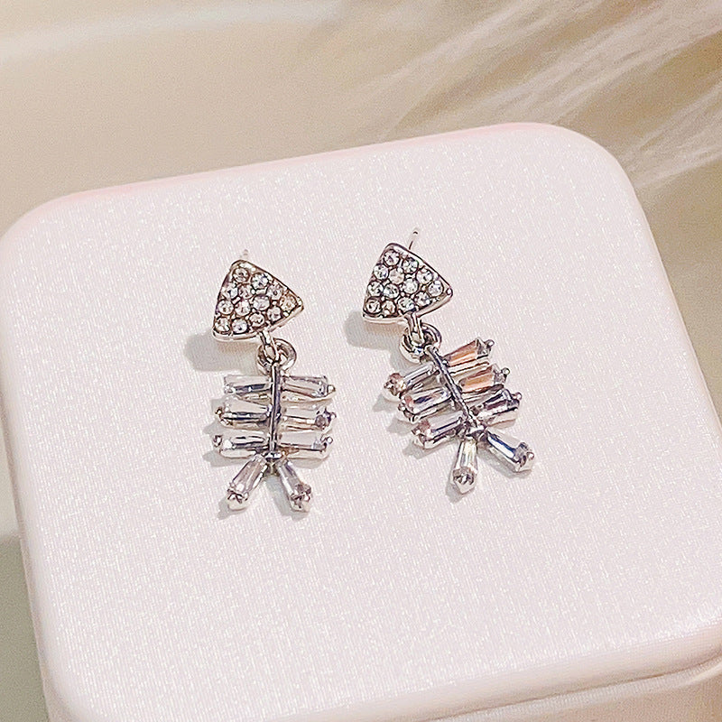Metallic Fishbone Ear Sier Needle Star Flower Colorful Crystals Earrings