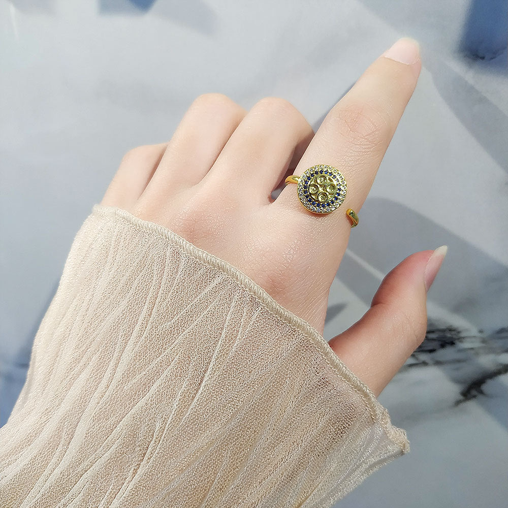 Gold Micro Inlaid Zircon Geometric Rotatable Rings